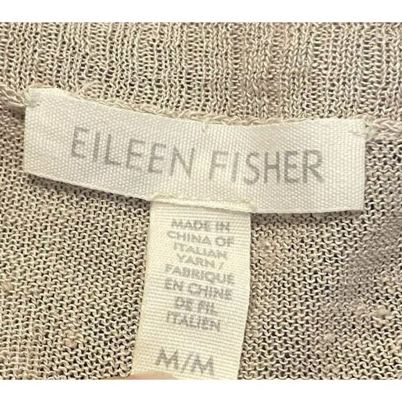 Eileen Fisher Top Organic Linen Striped Tan White Long Sleeve Size Medium Read* - Picture 5 of 8